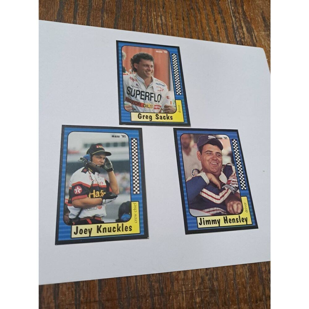 Vintage 1991 Maxx Joey Knuckles Greg Sacks Jimmy Hensley 3 Nascar Trading Cards
